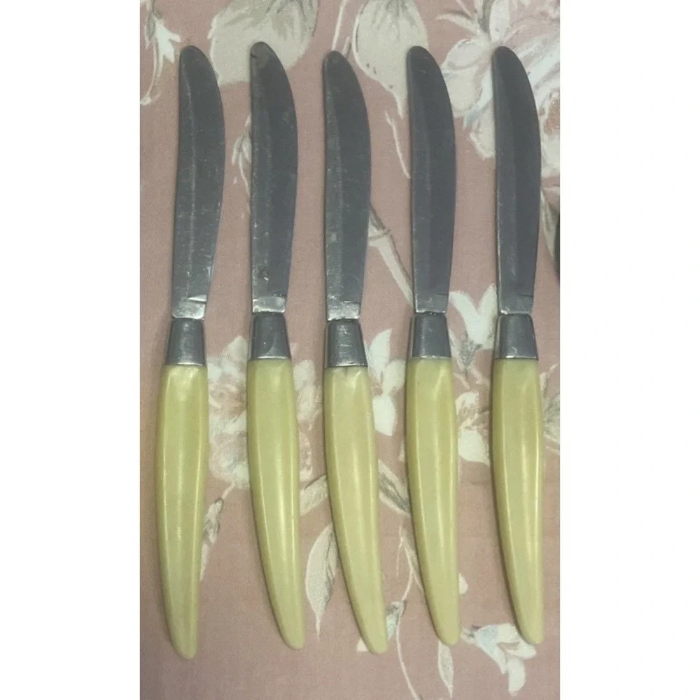 Vintage Stainless Steel Flatware Mid Century Modern Cream Handles 23 Pieces
